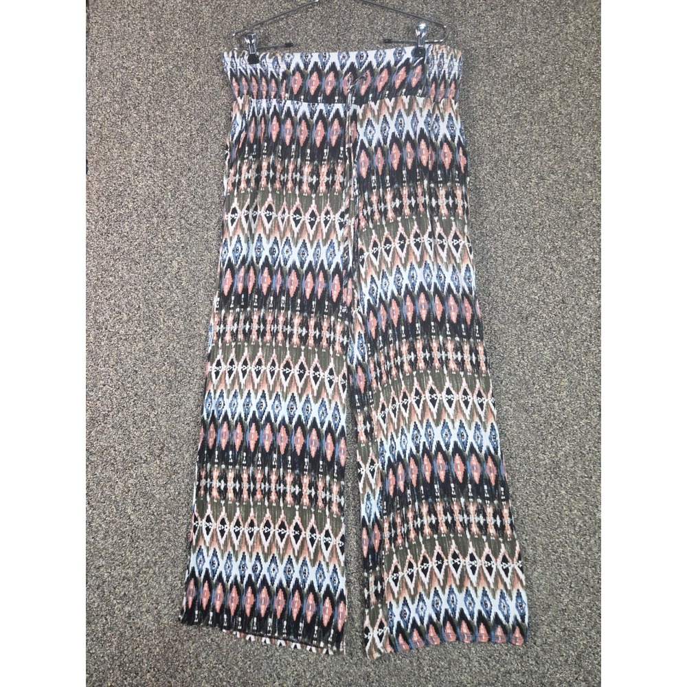 Peace & Pearls Wide Leg Pants Womens Large Multi Color Geometric Ikat Print